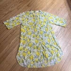 Italian Lemon Print Cotton Tunic Top Lightweight Button Up Amalfi L